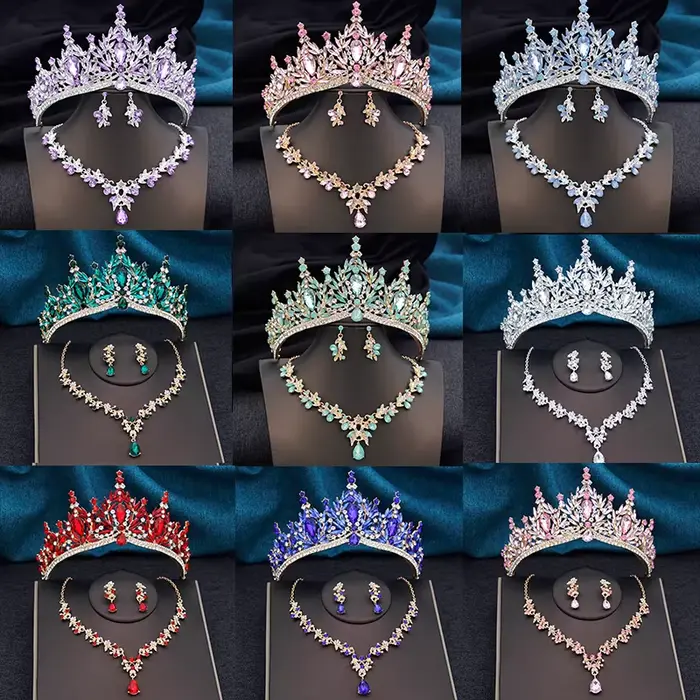 Diadèmes et couronnes de mariée avec ensemble collier et boucles d'oreilles pour femmes