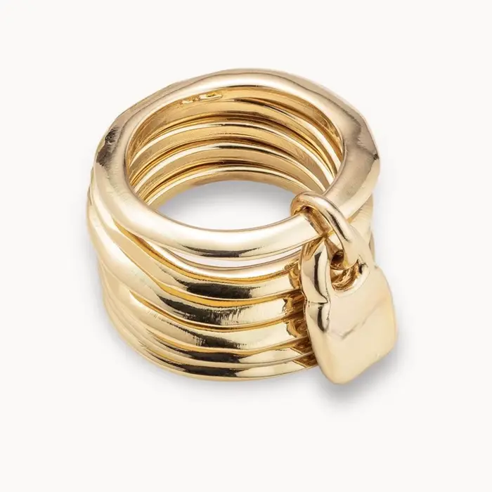 Bague à six anneaux géométriques en or et argent, exquise et unique, la plus vendue de l'espagne, de