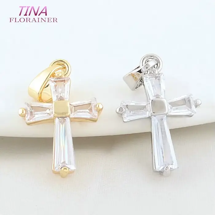 6 pièces de pendentifs croix en laiton couleur or 14K avec zircon, 12*18MM, pour la fabrication de colliers, boucles d'oreilles et accessoires de bijoux