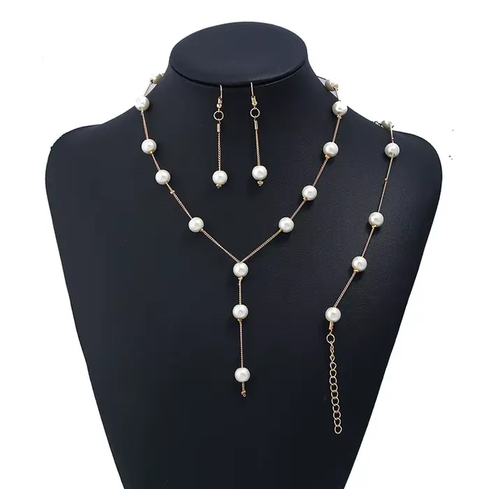 Parures de bijoux vintage en fausses perles pour femmes, collier et boucles d'oreilles tendance à mo