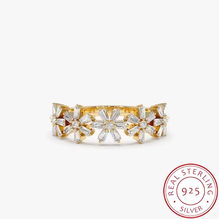 Bague empilable florale en or 18 carats pour femme – Alliance de mariage élégante en fleurs, bague s