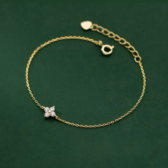 ANENJERY – Bracelet chaîne en Zircon pour femmes, chaîne de fleurs à quatre feuilles, Niche, design