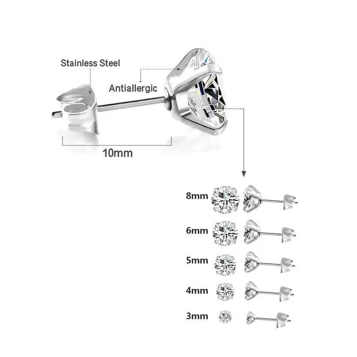 Boucles d'oreilles de luxe en acier inoxydable et cristal, 1 paire/2 pièces, pour femmes et hommes, 