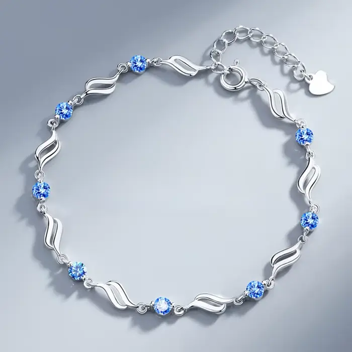 Bracelets rétro en argent Sterling 925 et cristal bleu pour femmes