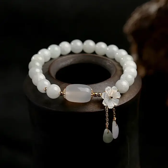 Bracelet de perles d'agate émeraude de Jade naturel, bijoux de charme réglable, pendentif de fleur d