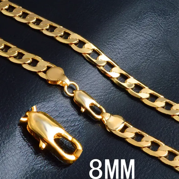 Nouveaux colliers en or 18 carats, 20 pouces, chaîne classique de 8 mm, pour hommes, bijoux de haute
