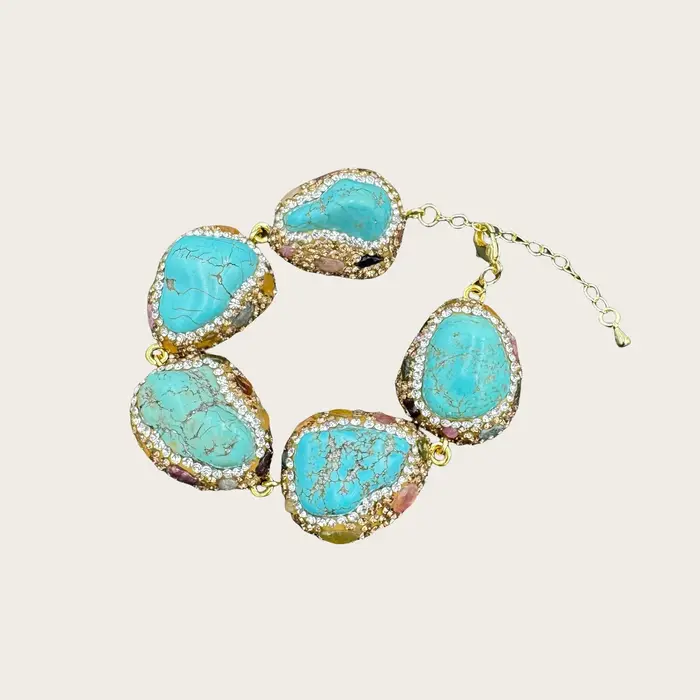 Collier Turquoise brut turc avec incrustation de perles naturelles