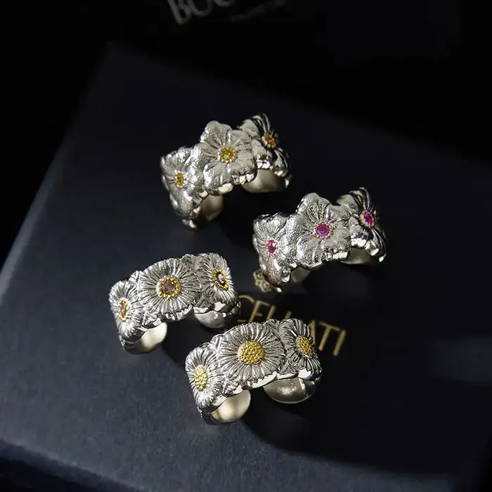 Bagues de fleurs de gardénia brillantes exquises en argent 925 pour femmes