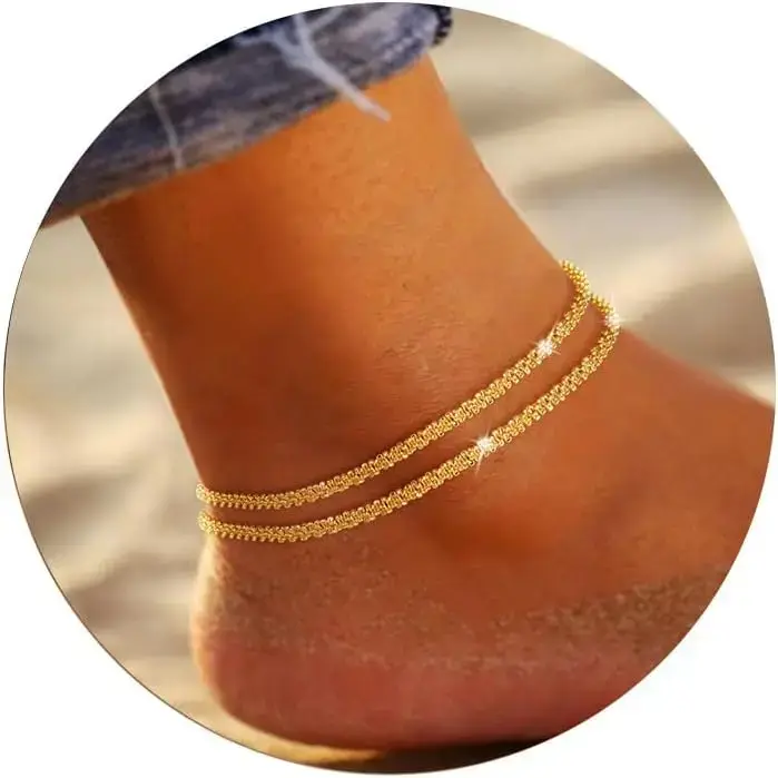 Bracelets de cheville pour femmes et filles, paillettes, imperméables, réglables, plaqués or 14 cara