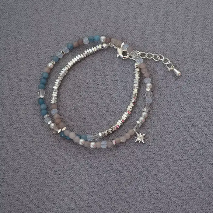 LENNIK – Bracelet en argent Sterling avec perles de pierre blanche, véritable bracelet empilé à Doub