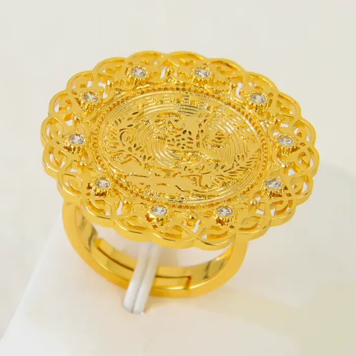 Bague de mariée plaquée or éthiopien, bijoux de mariée plaqués or 21 carats, zircone brésilienne, Tu