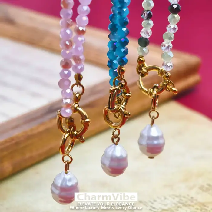 Collier multicolore en perles de cristal pour femme