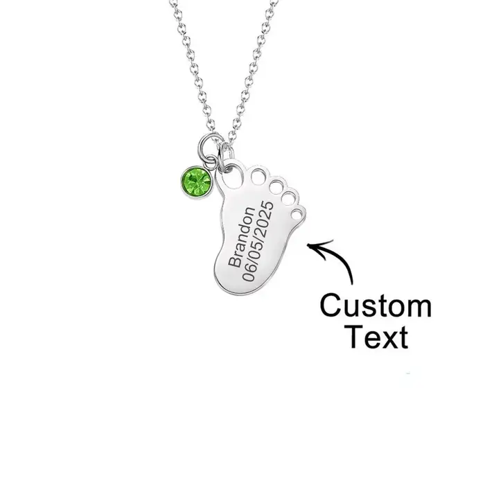 Collier personnalisé avec empreinte de pied de bébé et pierre de naissance pour enfants et femmes, g