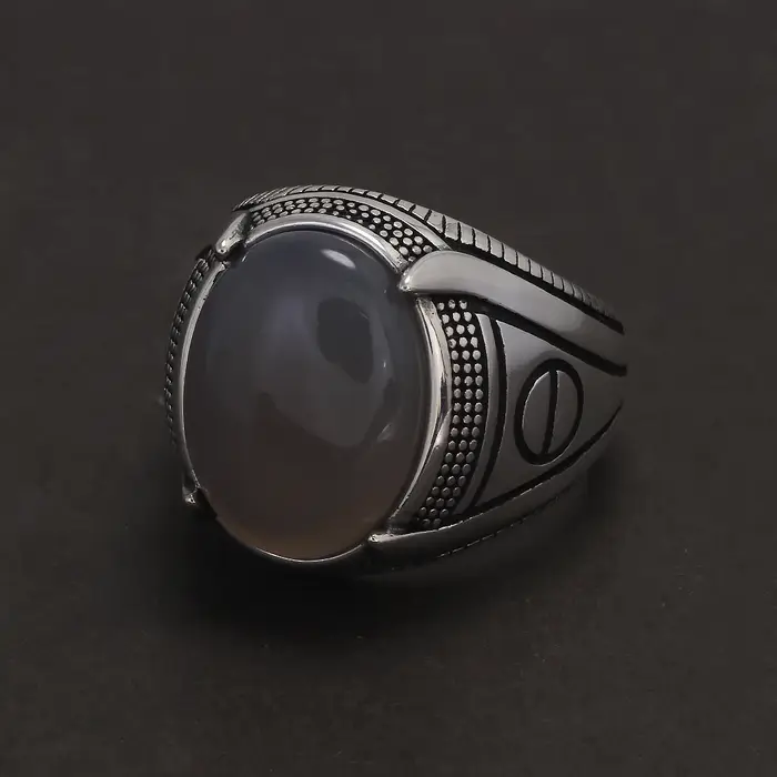Bague chevalière en Agate en argent Sterling S925 pour hommes
