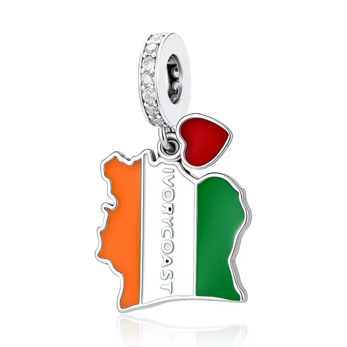 Breloque pendante en argent 925 avec drapeau et carte nationale du Mexique, du Brésil, de la Pologne