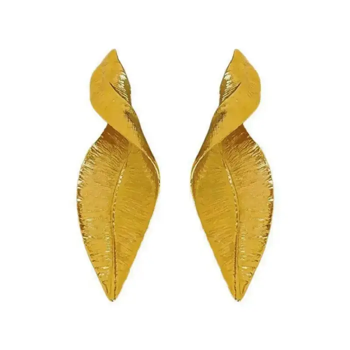 Boucles d'oreilles pendantes rétro exagérées en feuille d'or