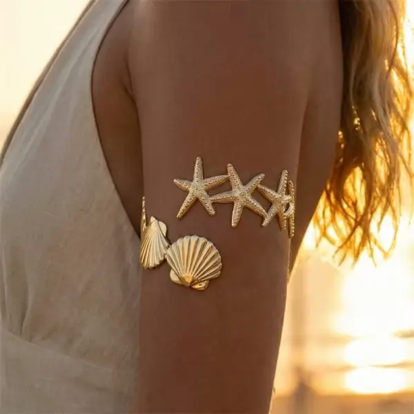 Bracelet de bras réglable forme coquillage étoile de mer femme bijoux vacances plage accessoire thème nautique océan fantaisie marine