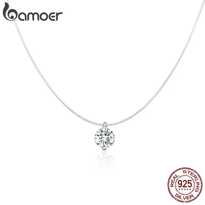 BAMOER argent Invisible chaîne colliers pendentifs strass colliers ras du cou Transparent ligne de pêche Collier Femme SCN332