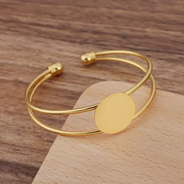 1 pièce 18 mm Base de bracelet manchette ouverte ronde plate pour cabochon, pour la création de bijo