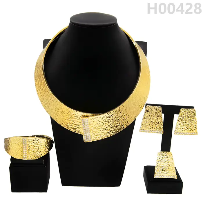 Collier pour femmes plaqué or brillant collier rond starter Simple mode boucles d'oreilles bague Bra
