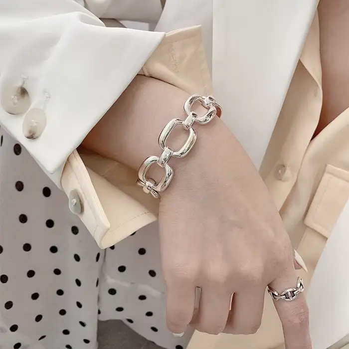 Bracelet en argent Sterling 925 tendance Hip Hop et Vintage chaîne épaisse design géométrique creux bijoux de fête femme occasions spéciales