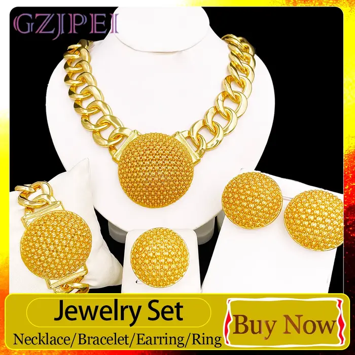 Ensemble de bijoux de luxe GZJPEI couleur or, design Dubaï Nigéria, pendentif rond, pour femme, cade