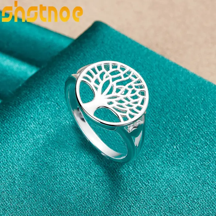 Bague arbre de vie rond creux en argent Sterling 925