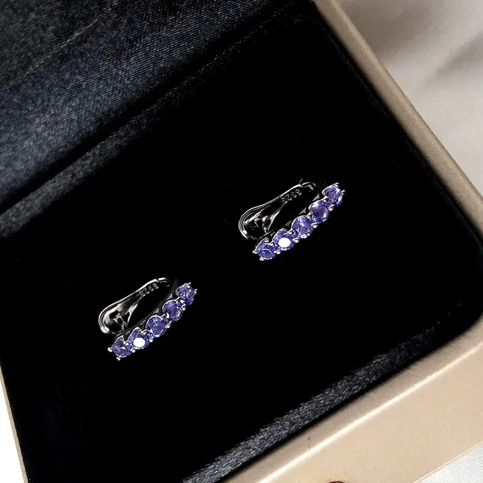 Boucles d'oreilles à Clip en argent Sterling 925 Nano Tanzanite pour femmes et filles