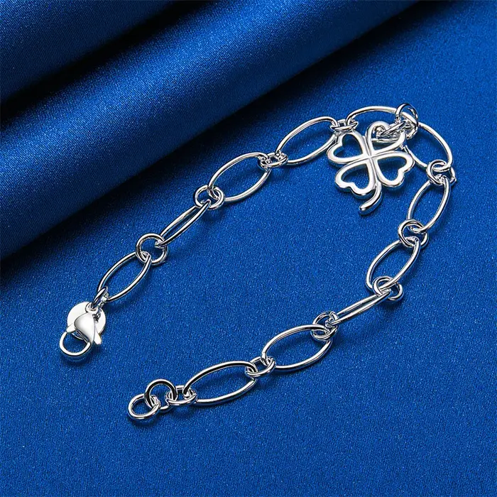Bracelet trèfle exquis en argent sterling 925 de 8 pouces pour les fêtes féminines