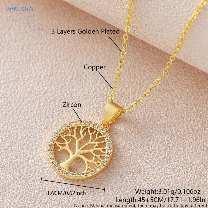 MHS.SUN – colliers avec pendentif arbre de vie en Zircon incrusté, pour femmes et hommes, chaînes ro