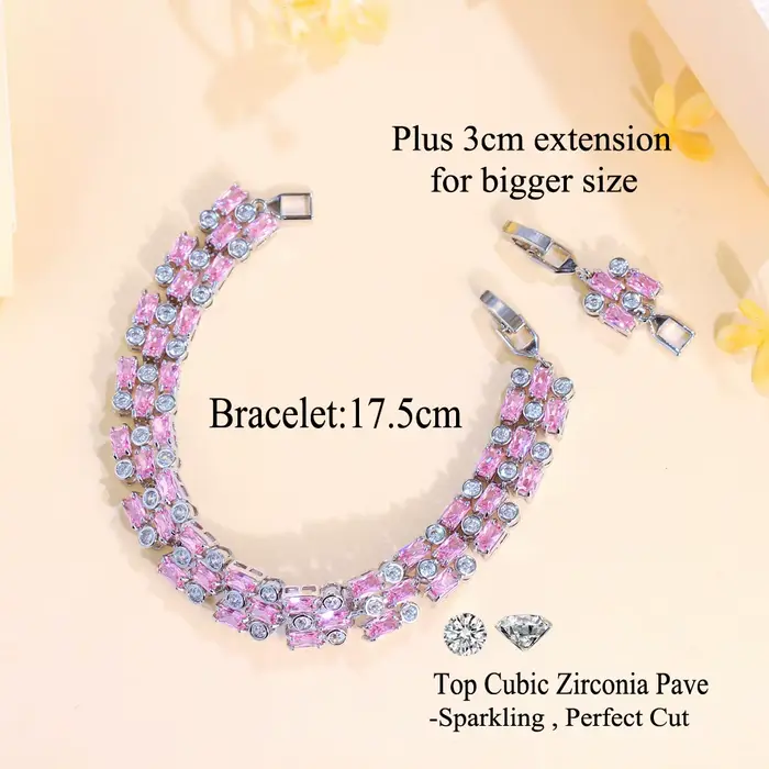Pera élégant femmes grande chaîne de Tennis large Bracelets rose Zirocnia 3 rangées conception main décor mariage fête des mères bijoux cadeau B041