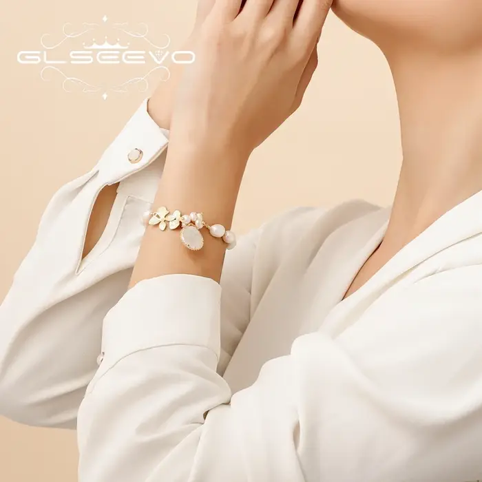 GLSEEVO naturel eau douce blanc perle de tahiti fleur bracelets pour femme fille Bracelet de luxe bijoux fins anniversaire GB0184