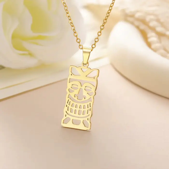 Unift Collier Tiki Hawaïen en Acier Inoxydable pour Femme et Homme, Bijou Ethnique Classique, Amulette de Protection de Dieu