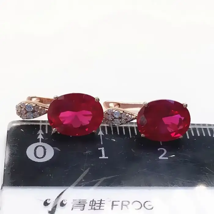 Boucles d'oreilles ovales en rubis incrusté d'or rose 14K plaqué or violet 585 pour femmes