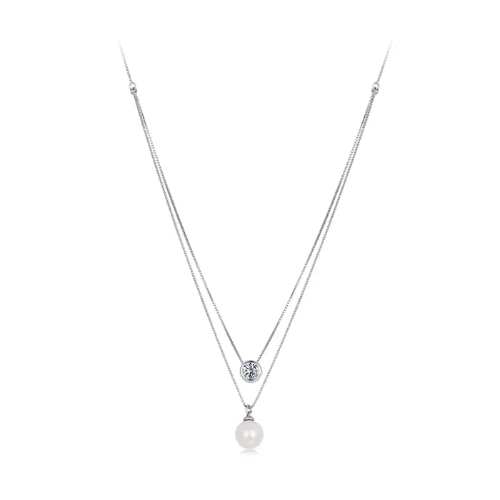 BAMOER Moissanite colliers de perles pour femmes, délicat 925 en argent Sterling tour de cou Double 
