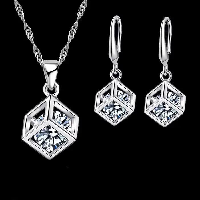 Colliers et boucles d'oreilles en argent Sterling 925, ensembles de bijoux, Zircon cubique, accessoi