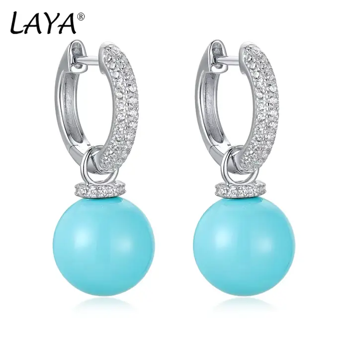 LAYA nouvelle mode Turquoise boucles d'oreilles Zircon 100% 925 argent Sterling
