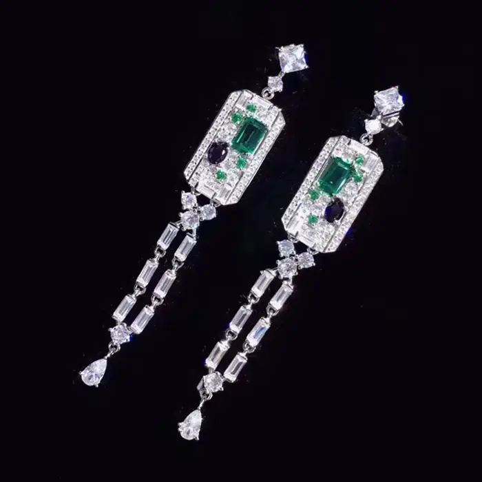 Ensembles de bijoux en émeraude de simulation plaqués platine pour femmes, ArtDeco esthétique, boucles d'oreilles édouardes, matiques ChimDangle, PT950, 2022 Nouveau