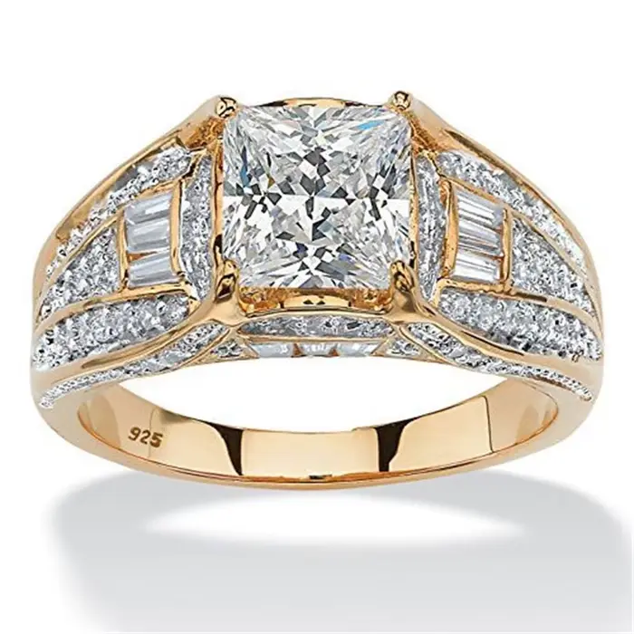 Bague de fiançailles romantique plaquée or avec zircone pour femme occasions spéciales et banquets