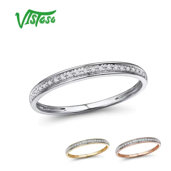 VISTOSO véritable 14 K blanc/jaune/Rose anneaux en or pour dame brillant diamant fiançailles anniversaire Simple Style éternel bijoux fins