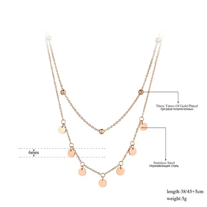 AENINE – collier à double couche en acier titane pour femmes, chaîne à breloques, bijoux de plage, pendentif, N19127