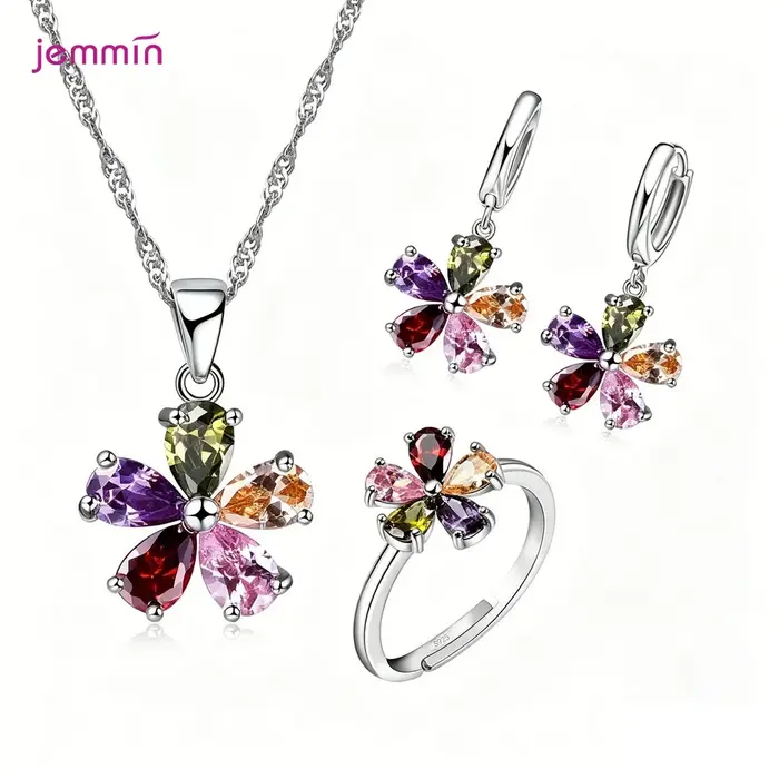 Parure de bijoux délicate et étincelante en argent sterling 925 véritable