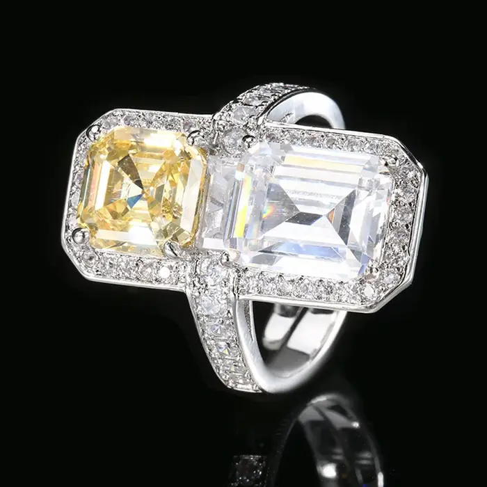 Vinregem Asscher Cut Lab créé saphir aigue-marine Citrine bague réglable pour les femmes cadeau d'an