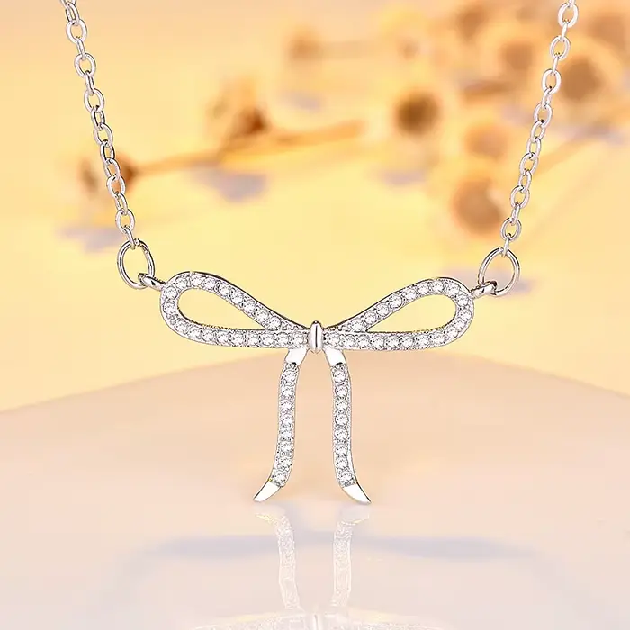 Collier en moissanite avec nœud, argent sterling 925, plaqué or 18 carats, design élégant, hypoaller