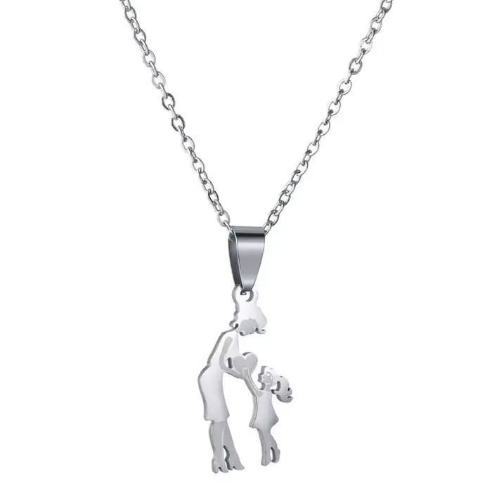 Collier pendentif famille maman fille pour femmes, bijoux en acier inoxydable, cadeaux de fête des m