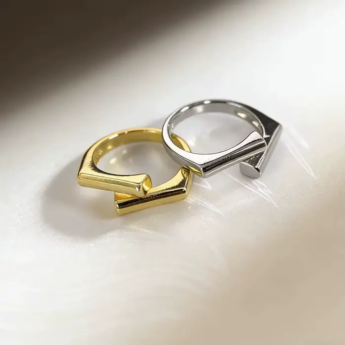Bague géométrique double couche couleur argent pour femme