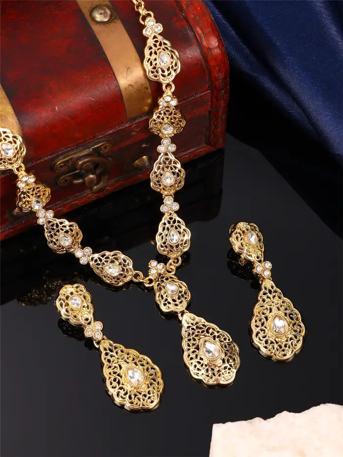 1 ensemble de bijoux vintage de style palais pour femmes, comprenant un collier et des boucles d'ore