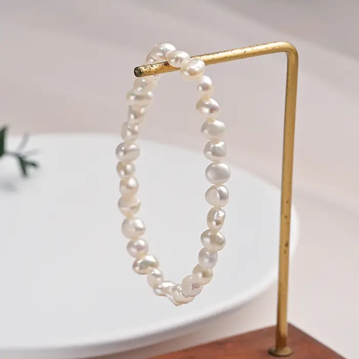 Bracelet en perles d'eau douce naturelles baroques, 5-6mm, double face, corde élastique, bijoux fins