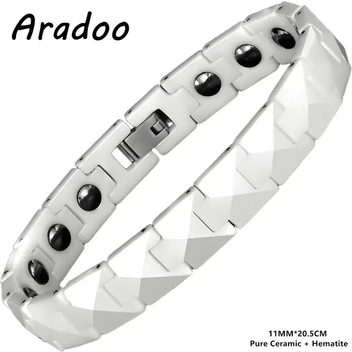 ARADOO – Bracelet en céramique de qualité supérieure, avec conception en forme de pyramide, hématite