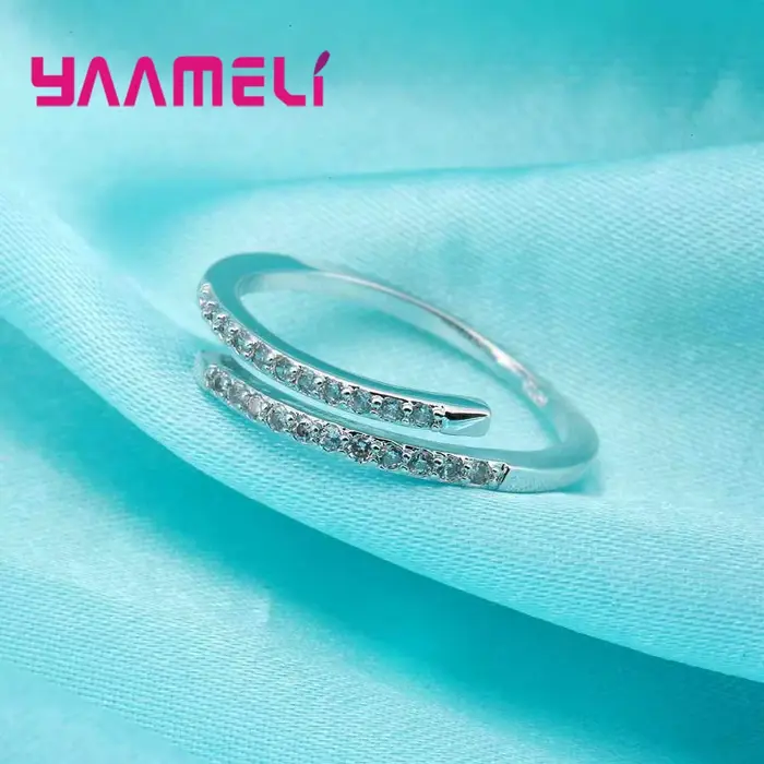 Magnifique bague fine ajustable pour femme, bijoux en argent sterling 925, zircons blancs étincelants, accessoires de fête pour femmes